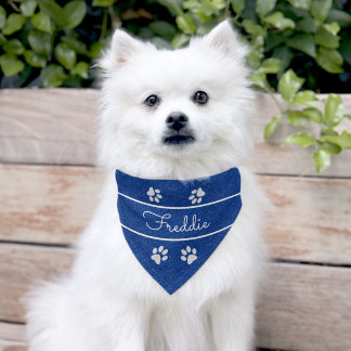 Chic Blue Faux Glitter Customized Pet Bandana Collar