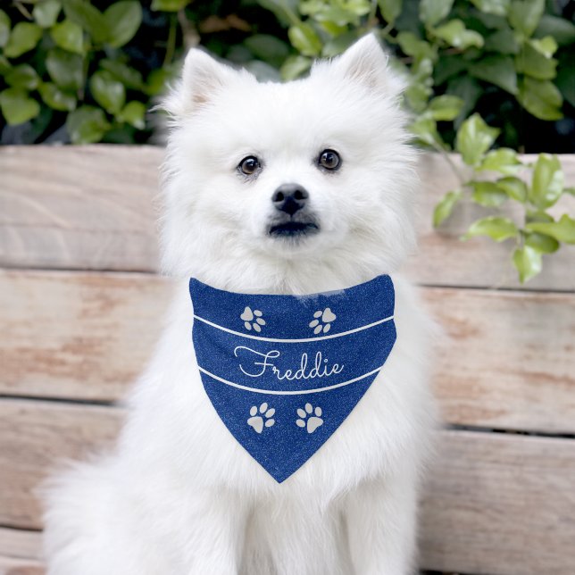 Chic Blue Faux Glitter Customized  Pet Bandana Collar (Dog)