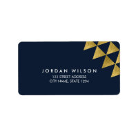 Chic Blue Faux Gold Triangle Geometric Address Label