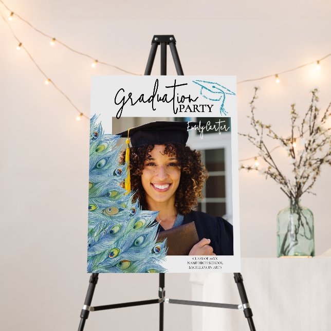 Chic Blue Feather Graduation Party Foam Board (In Situ (Stand))