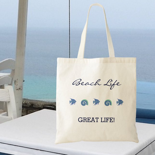 Chic Blue Fish and Shells Beach Life Tote Bag (Creator Uploaded)