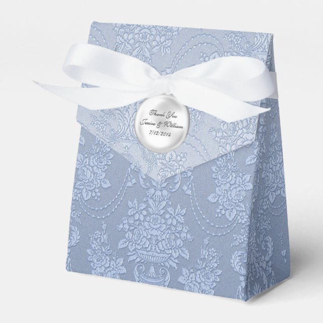 Chic Blue Fleur Damask Wedding Favor Gift Box (Front Side)
