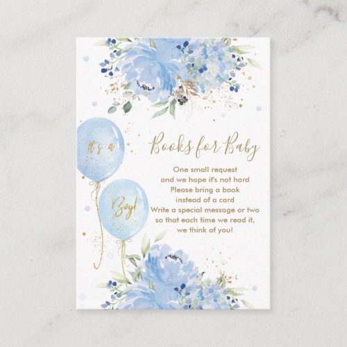 Chic Blue Floral Balloons Baby Boy Bring a Book Enclosure Card