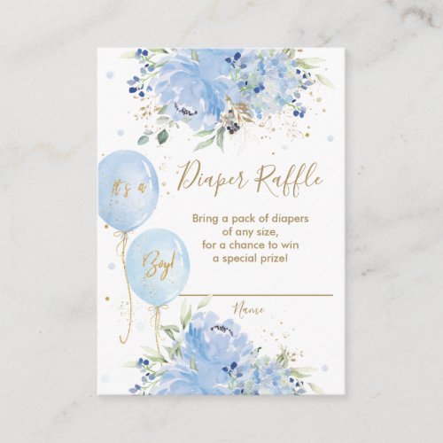 Chic Blue Floral Balloons Baby Boy Diaper Raffle  Enclosure Card