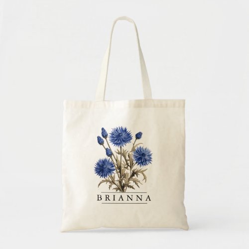 Chic Blue Floral Botanical_Personalize_Budget Tote Bag