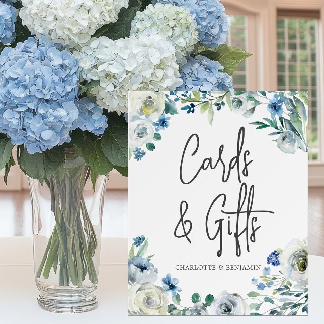 Chic Blue Floral Cards & Gifts Table Wedding Foam Board (Creator Uploaded)