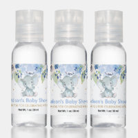 Chic Blue Floral Elephant Boy Baby Shower Favor  Hand Sanitizer