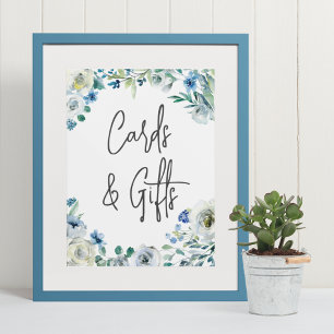 Chic Blue Floral Handwritten Script Cards & Gifts Poster