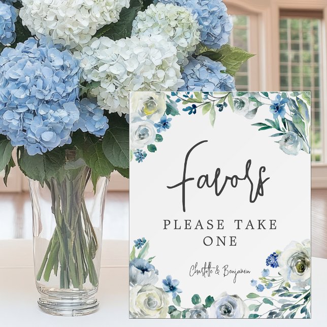 Chic Blue Floral Handwritten Script Wedding Favors Foam Board (Creator Uploaded)