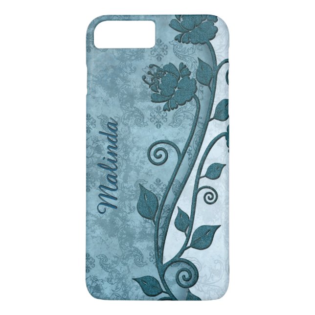 Chic Blue Floral Print iPhone 7 Plus Case (Back)