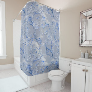 Chic blue floral shower curtain