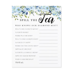 Chic Blue Floral Spill the Tea Bridal Shower Game