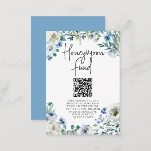 Chic Blue Floral Spring Wedding Honeymoon Fund Enclosure Card