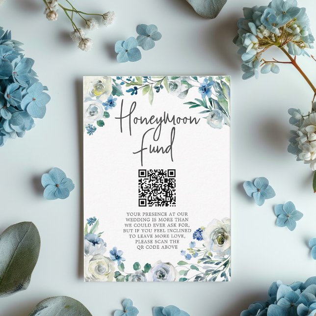 Chic Blue Floral Spring Wedding Honeymoon Fund Enclosure Card (Creator Uploaded)