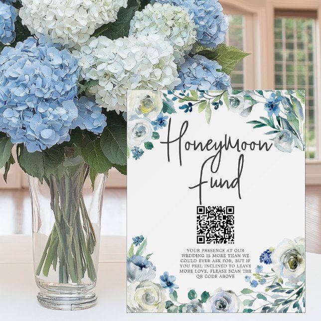 Chic Blue Floral Spring Wedding Honeymoon Fund Foam Board (Creator Uploaded)