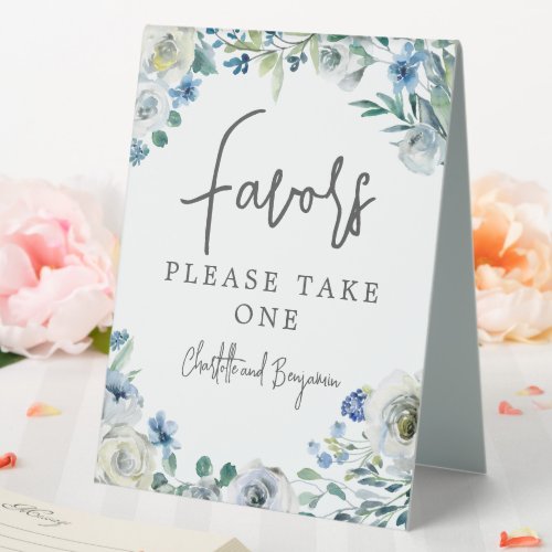 Chic Blue Floral Wedding Favors Custom Table Tent