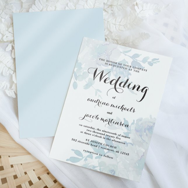 Chic Blue Floral with Calligraphy Wedding Invitation (Creator Uploaded)