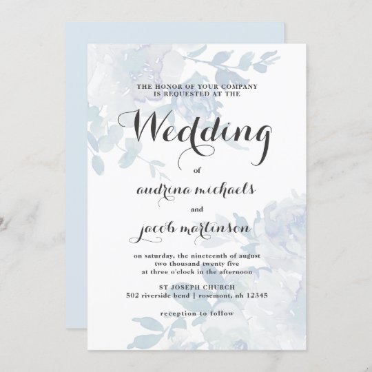 Chic Blue Floral with Calligraphy Wedding Invitation | Zazzle.com