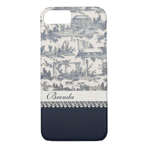 Chic Blue French Toiles Custom iPhone 7 Case