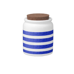 Chic Blue Geometric Stripes Candy Jar