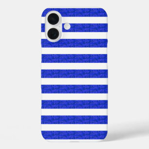Chic Blue Geometric Stripes iPhone 16 Plus Case