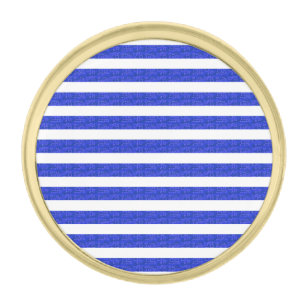 Chic Blue Geometric Stripes Gold Finish Lapel Pin