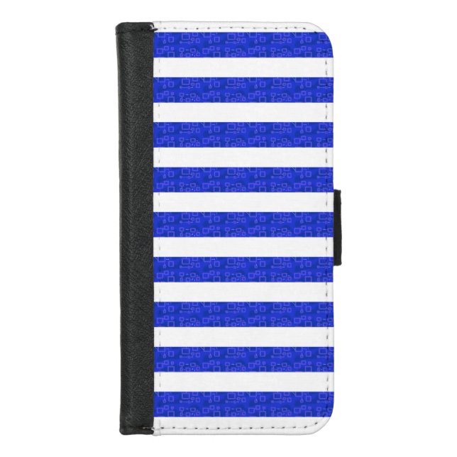 Chic Blue Geometric Stripes  iPhone Wallet Case (Front)