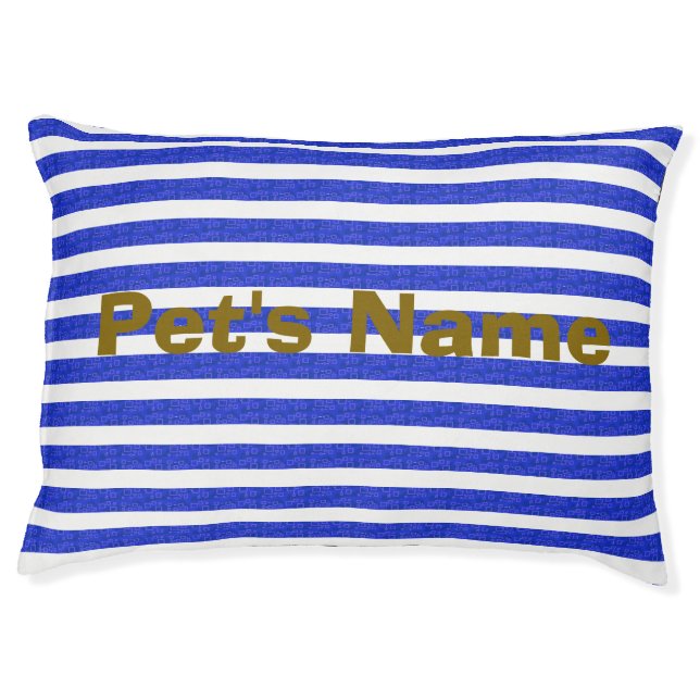 Chic Blue Geometric Stripes  Pet Bed (Front)