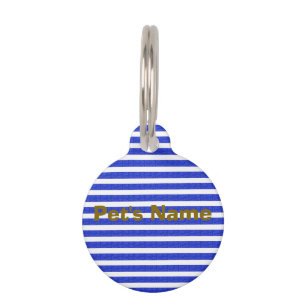 Chic Blue Geometric Stripes Pet ID Tag
