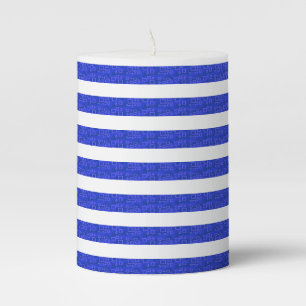 Chic Blue Geometric Stripes Pillar Candle