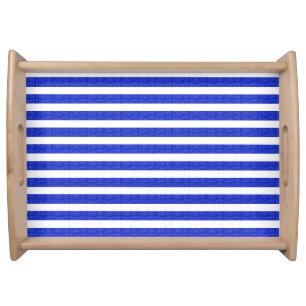 Chic Blue Geometric Stripes Serving Tray