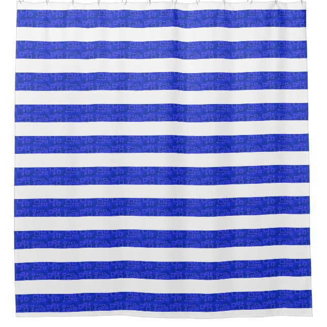 Chic Blue Geometric Stripes  Shower Curtain (Front)