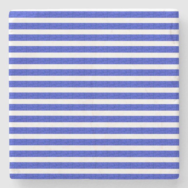 Chic Blue Geometric Stripes Stone Coaster (Front)