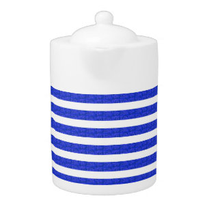 Chic Blue Geometric Stripes Teapot