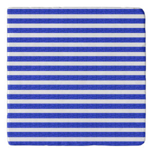 Chic Blue Geometric Stripes Trivet