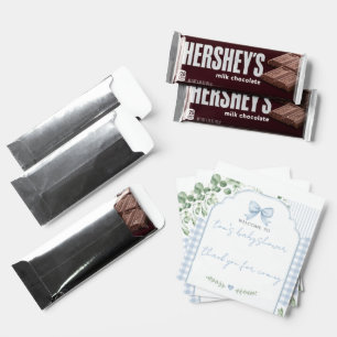 Chic Blue Gingham Bow Baby Shower Hershey Bar Favors