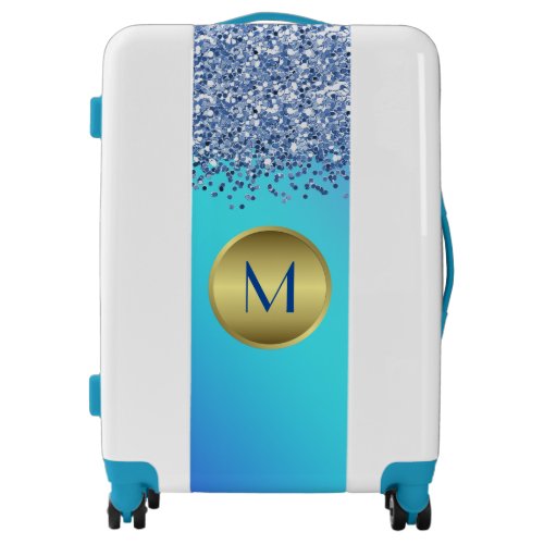 Chic Blue Glitter and Gold Monogrammed