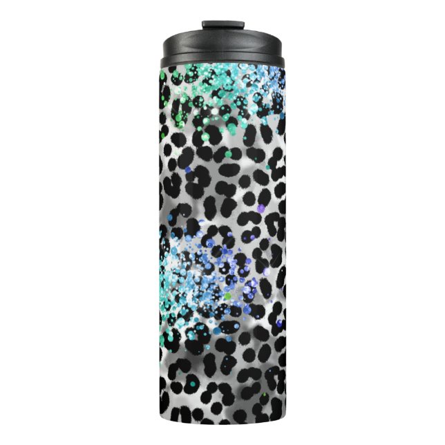 *~* Chic Blue Glitter Animal Leopard Spots QR Thermal Tumbler (Front)