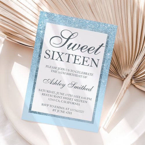 Chic blue glitter elegant budget Sweet 16