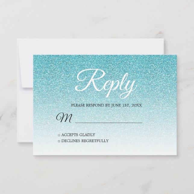 Chic Blue Glitter Ombre RSVP Invitation (Front)