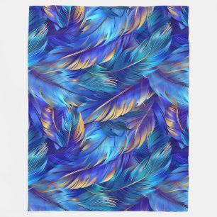 Chic blue gold feathers pattern fleece blanket