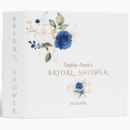 Chic Blue Gold Flowers Bridal Shower Photo Album 3 Ring Binder