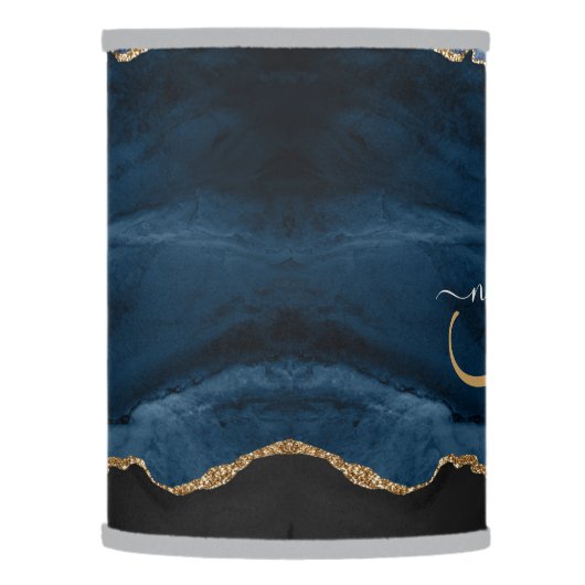 Chic Blue Gold Glitter Agate Custom Monogram Lamp Shade (Left)