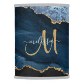 Chic Blue Gold Glitter Agate Custom Monogram Lamp Shade (Front)