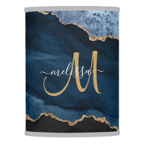 Chic Blue Gold Glitter Agate Custom Monogram Lamp Shade