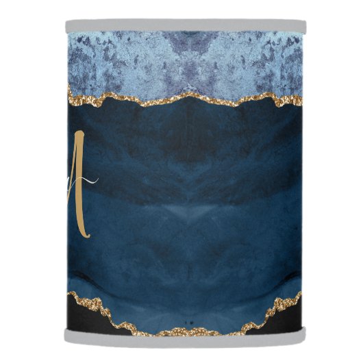 Chic Blue Gold Glitter Agate Custom Monogram Lamp Shade (Right)