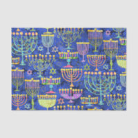Chic Blue Gold Menorah Star of David Hanukkah