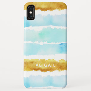 Chic Blue & Gold Painted Watercolor Monogram iPhone XS Max Case