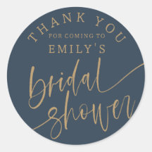 Chic Blue & Gold Script Bridal Shower Favor