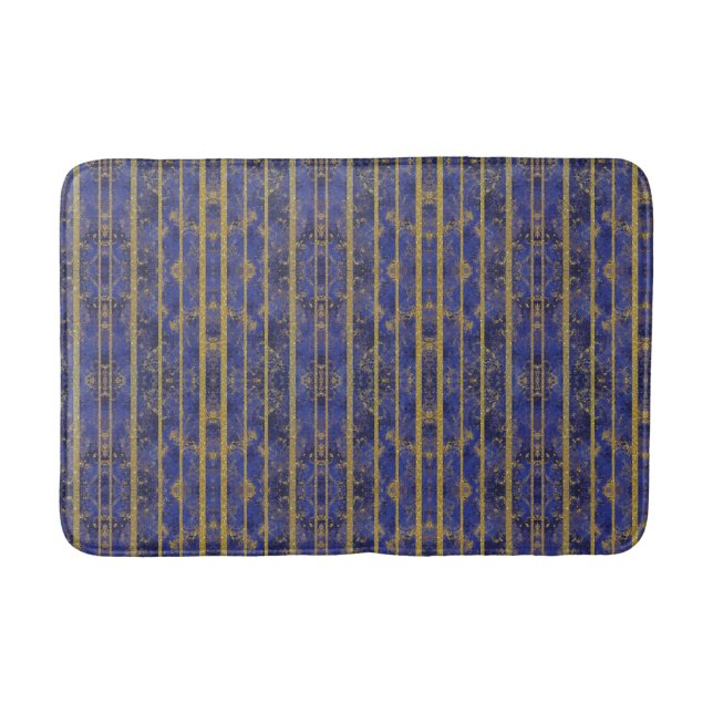 Chic Blue Gold Sparkles Bath Mat (Front)